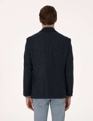 Lacivert Slim Fit Yün Karışımlı Balıksırtı Ceket