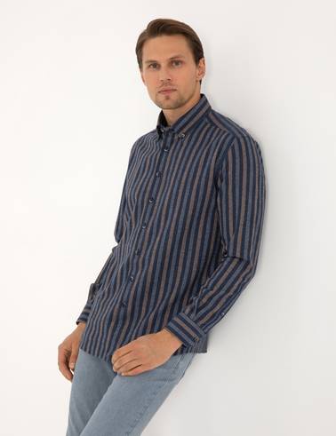 Lacivert Regular Fit Uzun Kollu Gömlek
