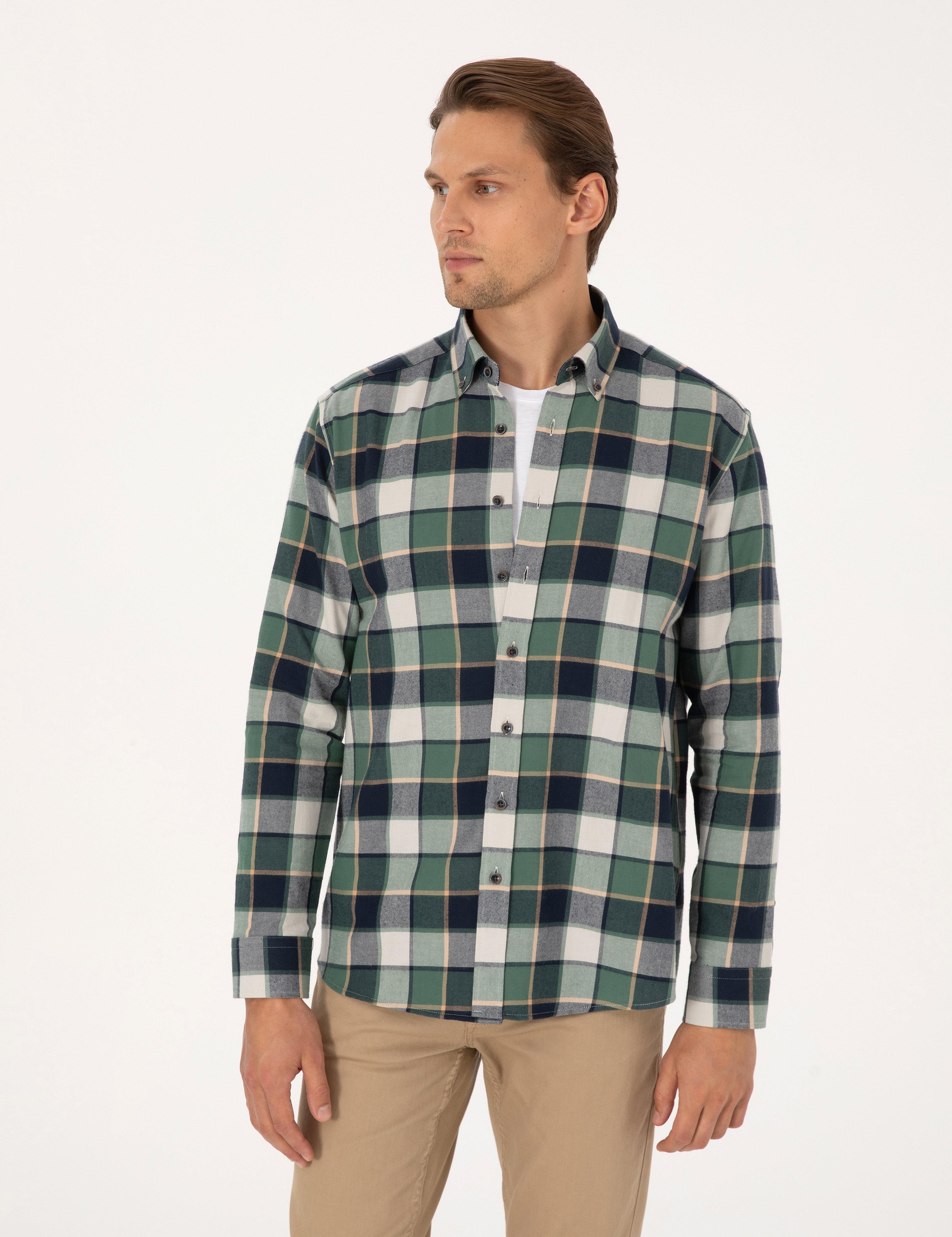 Koyu Haki Regular Fit Uzun Kollu Gömlek - Image 3