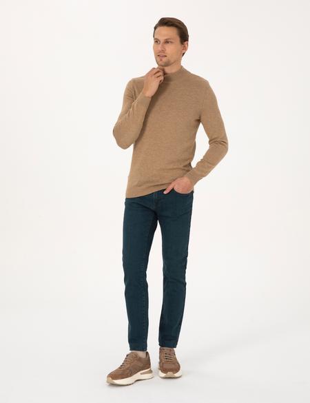 Camel Melanj Slim Fit Yarım Balıkçı Yaka Basic Triko Kazak - 50315457067