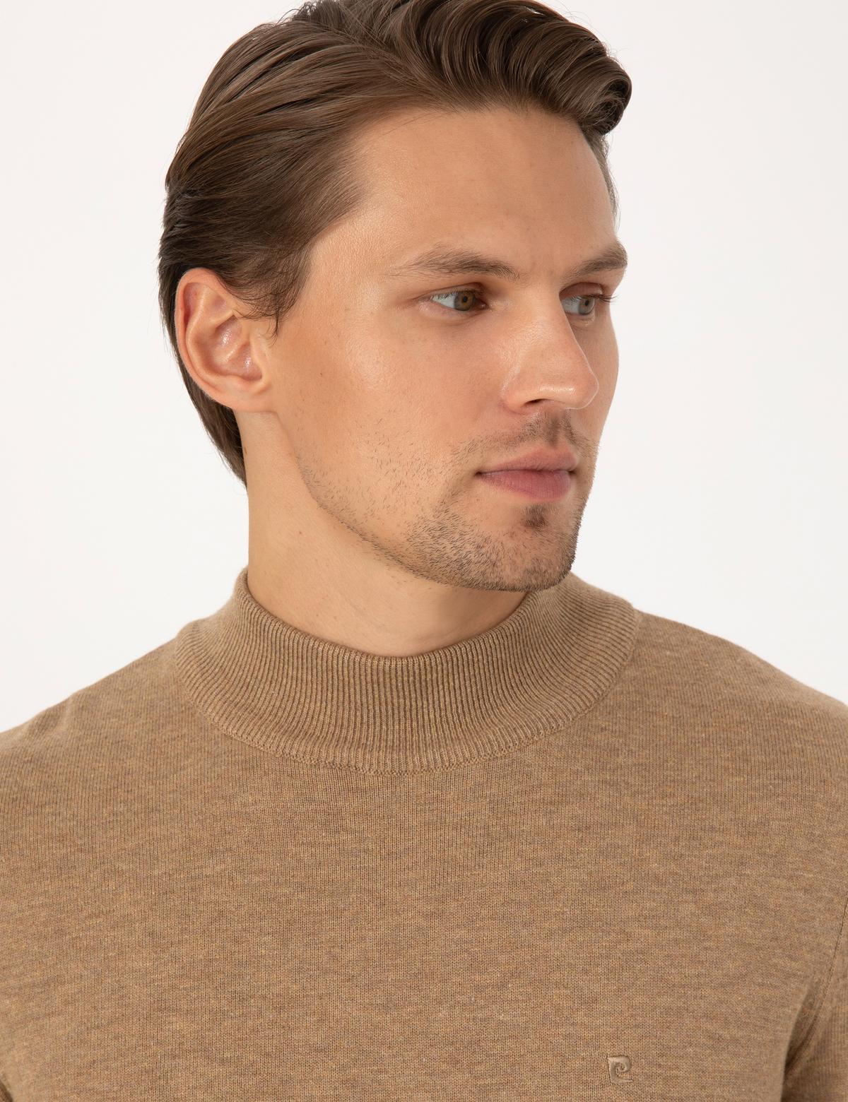 Camel Melanj Slim Fit Yarım Balıkçı Yaka Basic Triko Kazak - 50315457067