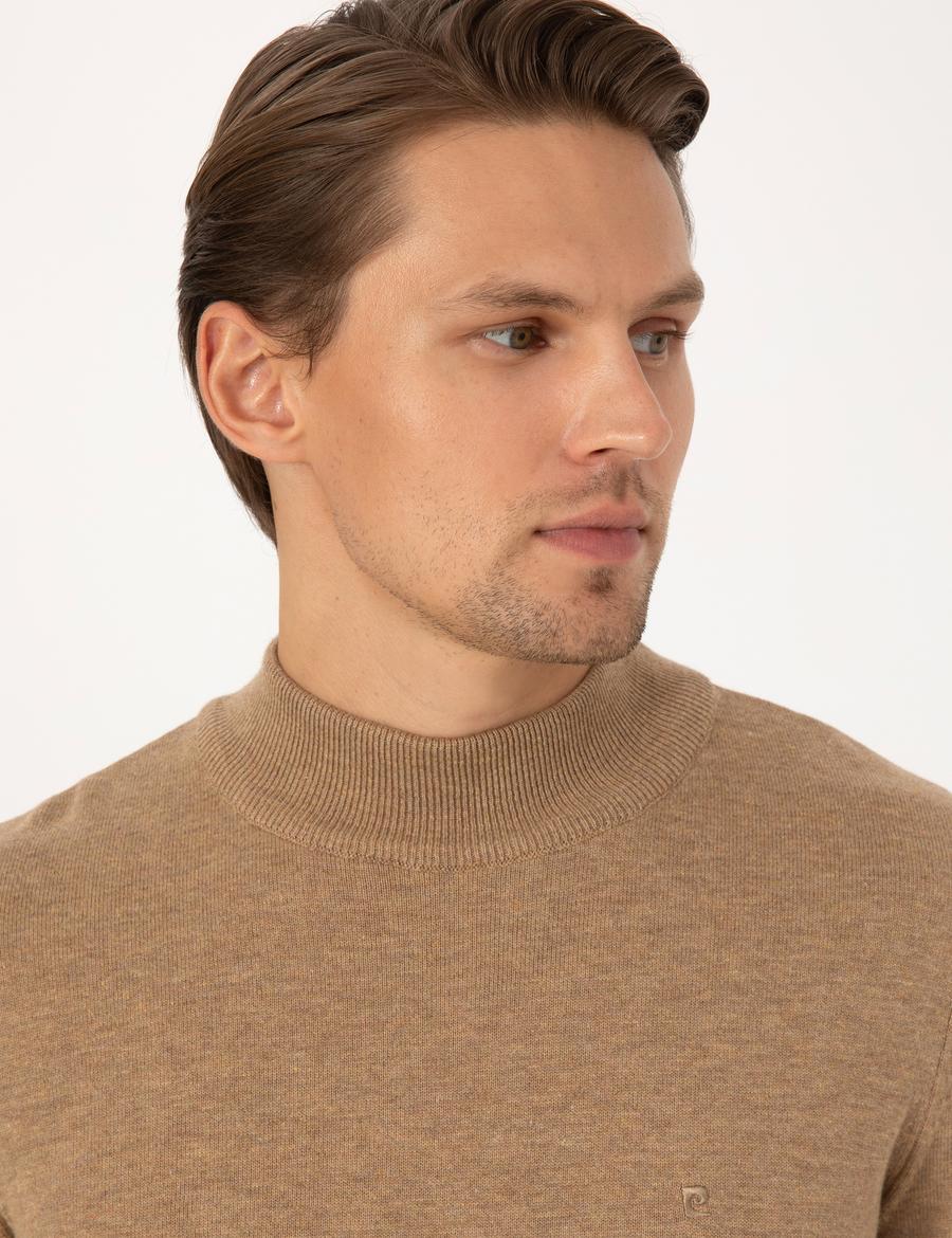 Camel Melanj Slim Fit Yarım Balıkçı Yaka Basic Triko Kazak