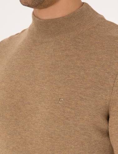 Camel Melanj Slim Fit Yarım Balıkçı Yaka Basic Triko Kazak