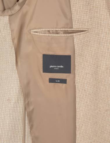 Bej Slim Fit Yün Karışımlı Ceket