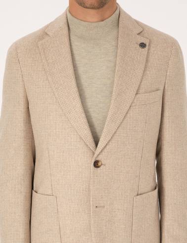 Bej Slim Fit Yün Karışımlı Ceket