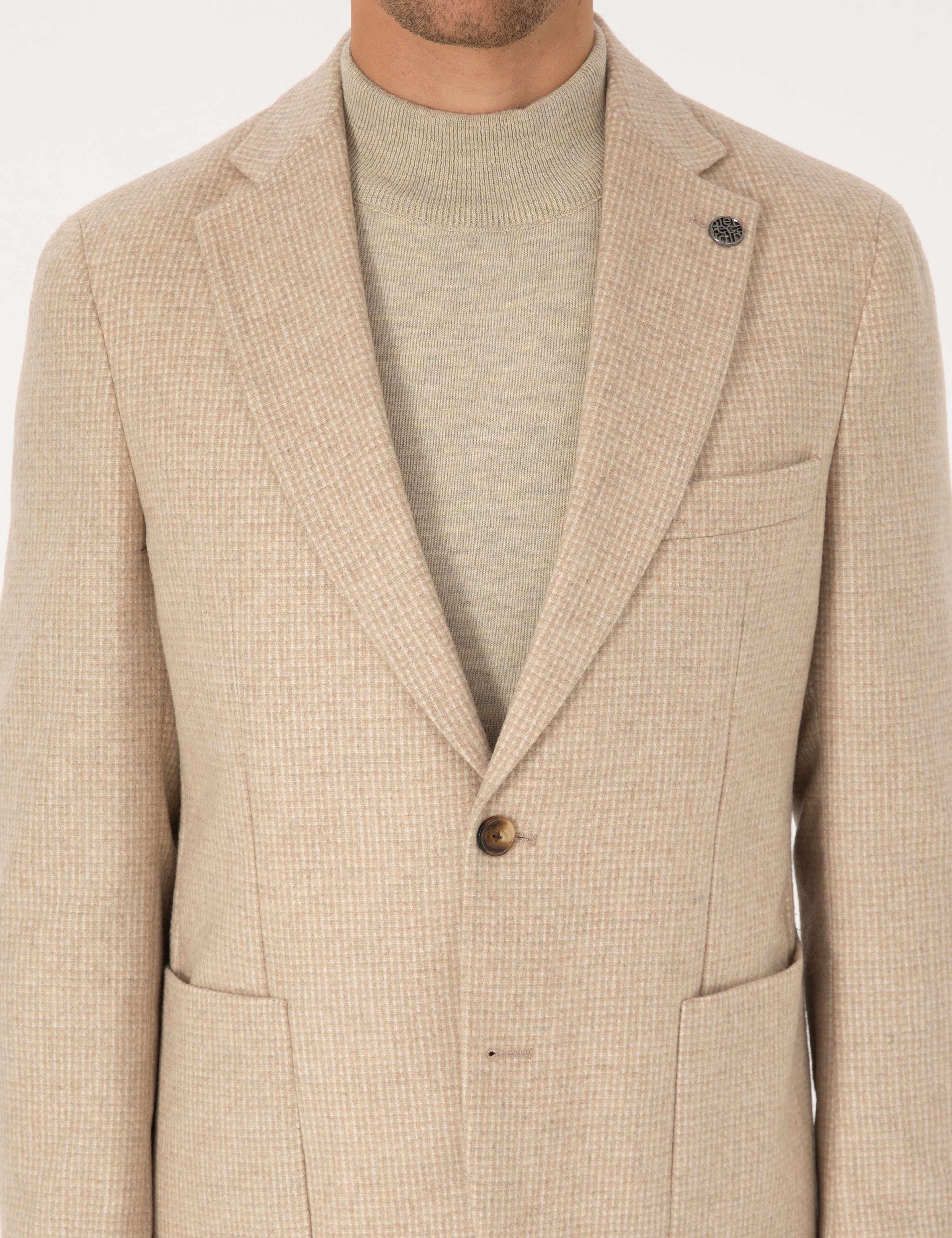 Bej Slim Fit Yün Karışımlı Ceket - Image 7