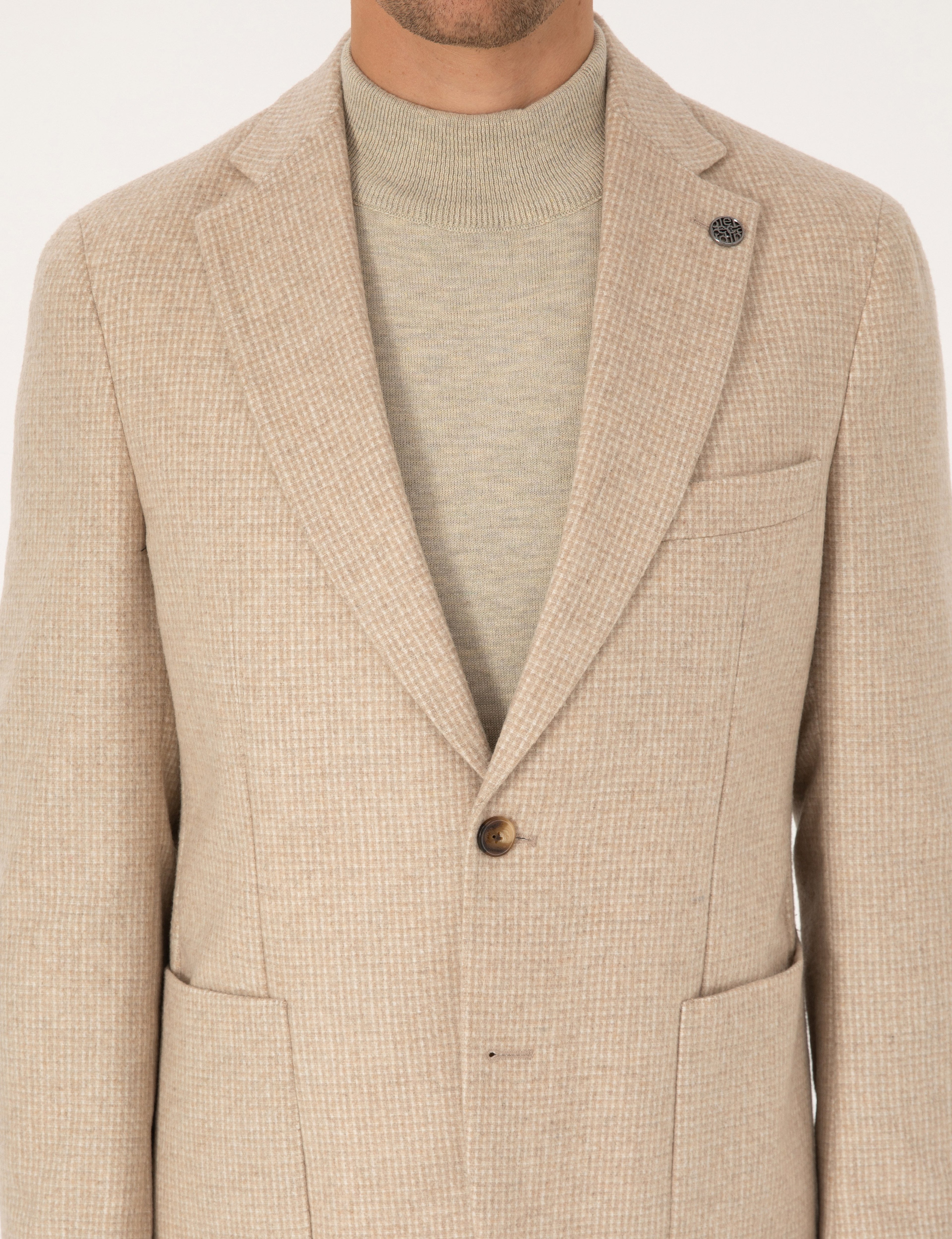 Bej Slim Fit Yün Karışımlı Ceket
