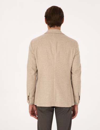 Bej Slim Fit Yün Karışımlı Ceket