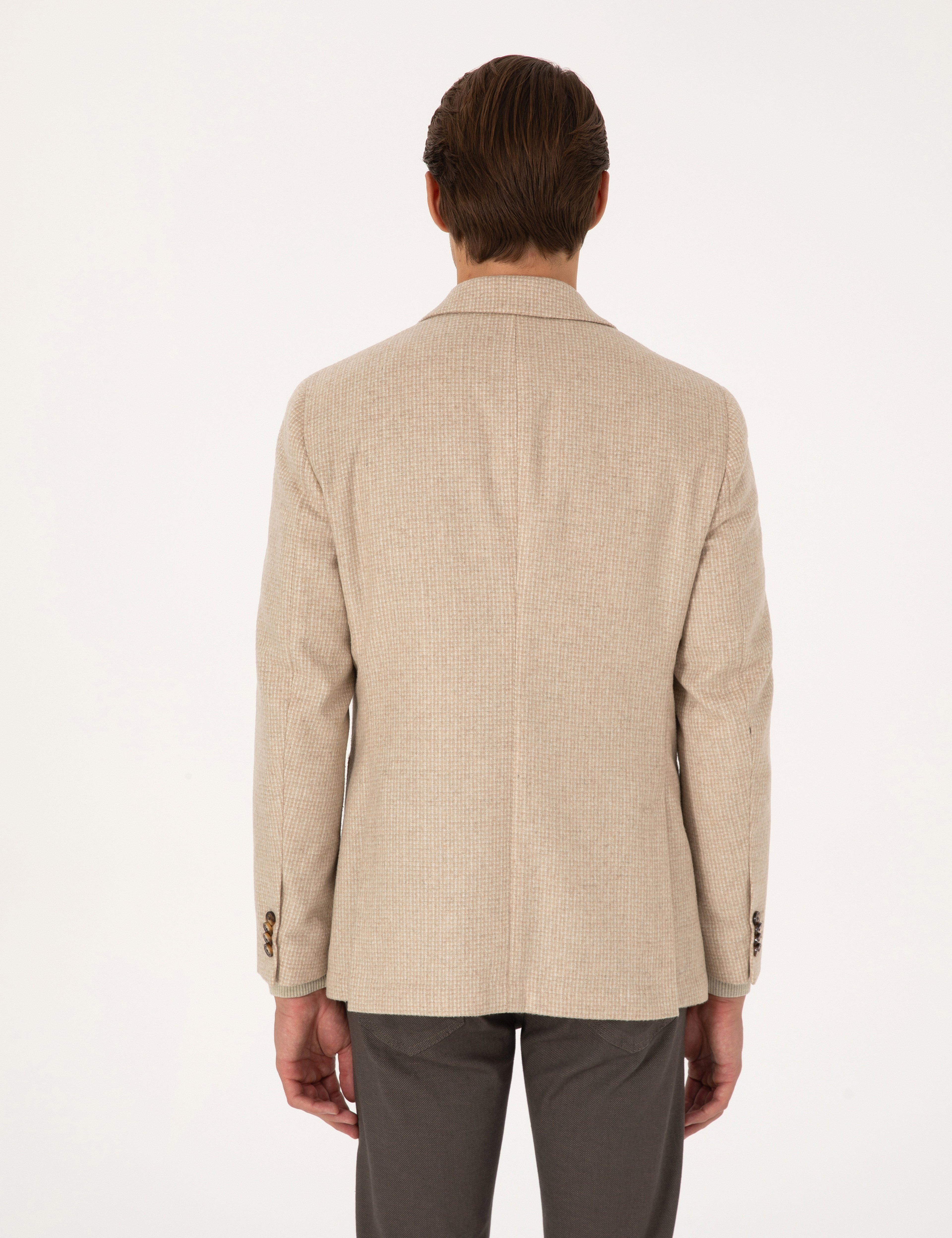Bej Slim Fit Yün Karışımlı Ceket