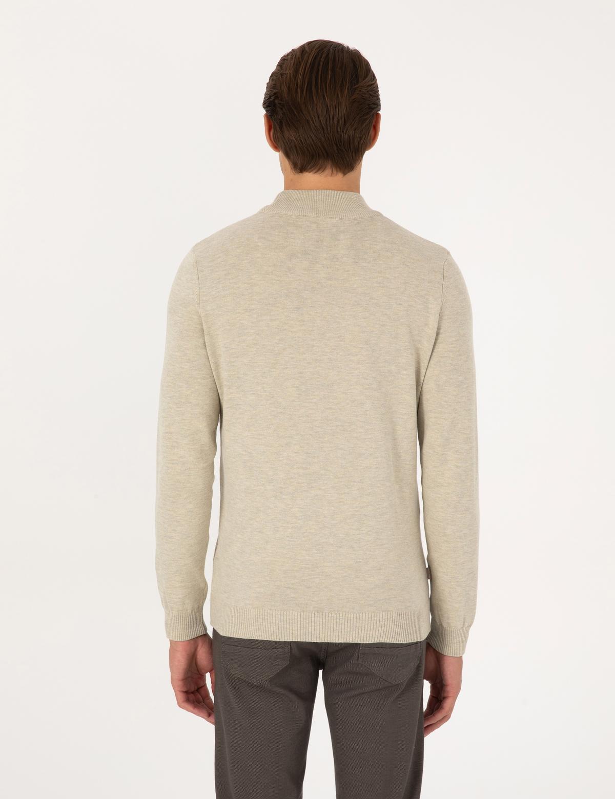 Kum Melanj Slim Fit Yarım Balıkçı Yaka Basic Triko Kazak - 50315457076