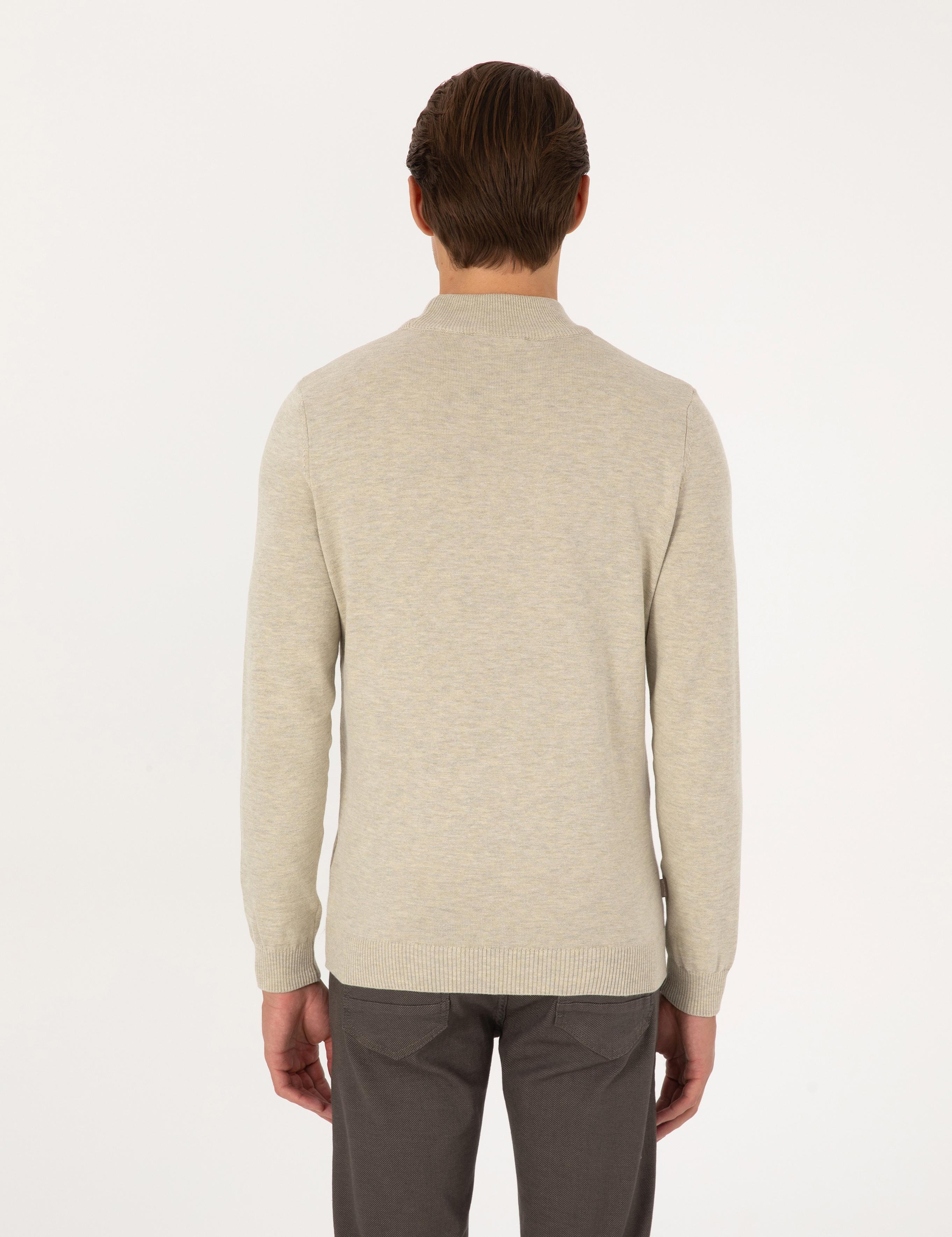 Kum Melanj Slim Fit Yarım Balıkçı Yaka Basic Triko Kazak