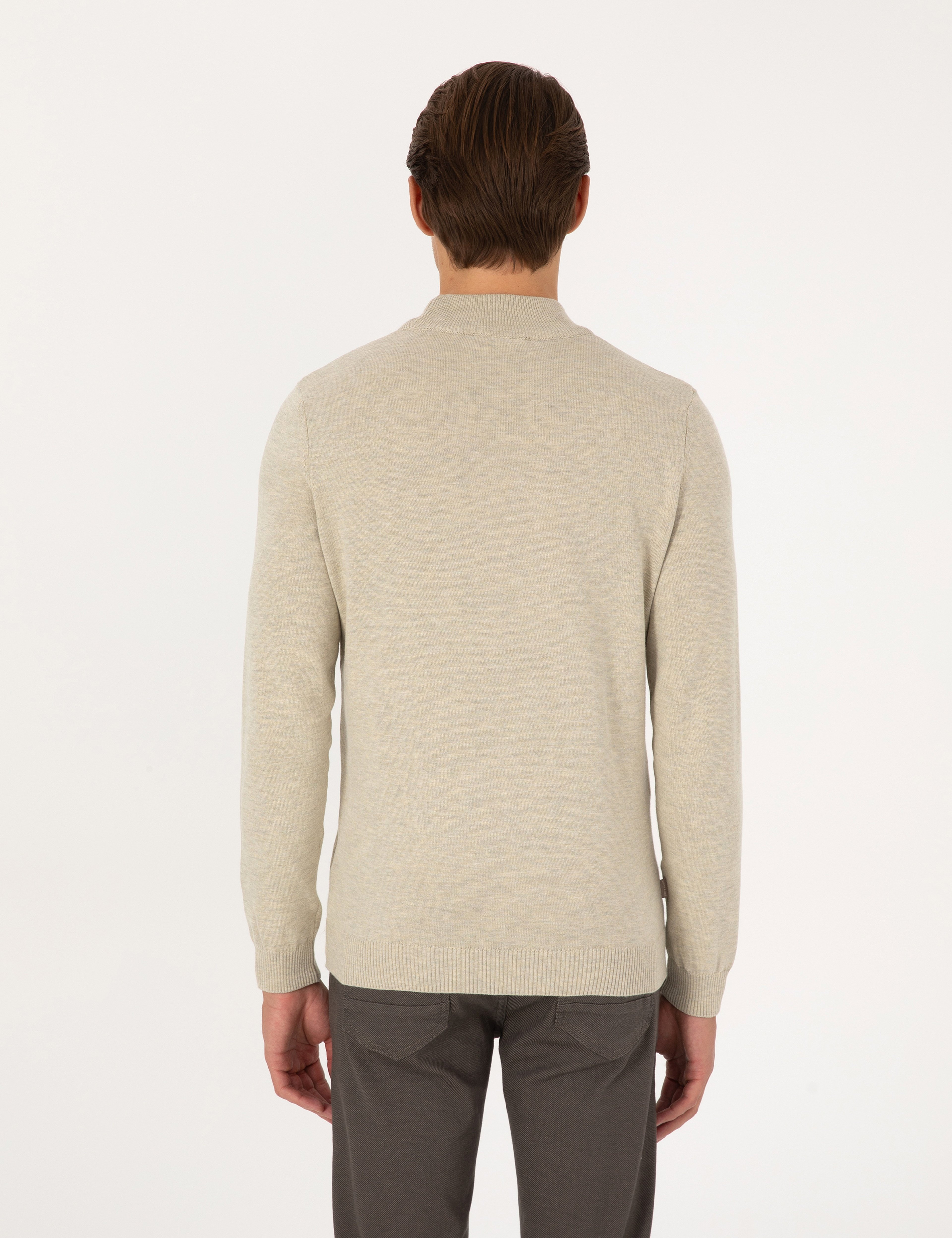 Kum Melanj Slim Fit Yarım Balıkçı Yaka Basic Triko Kazak