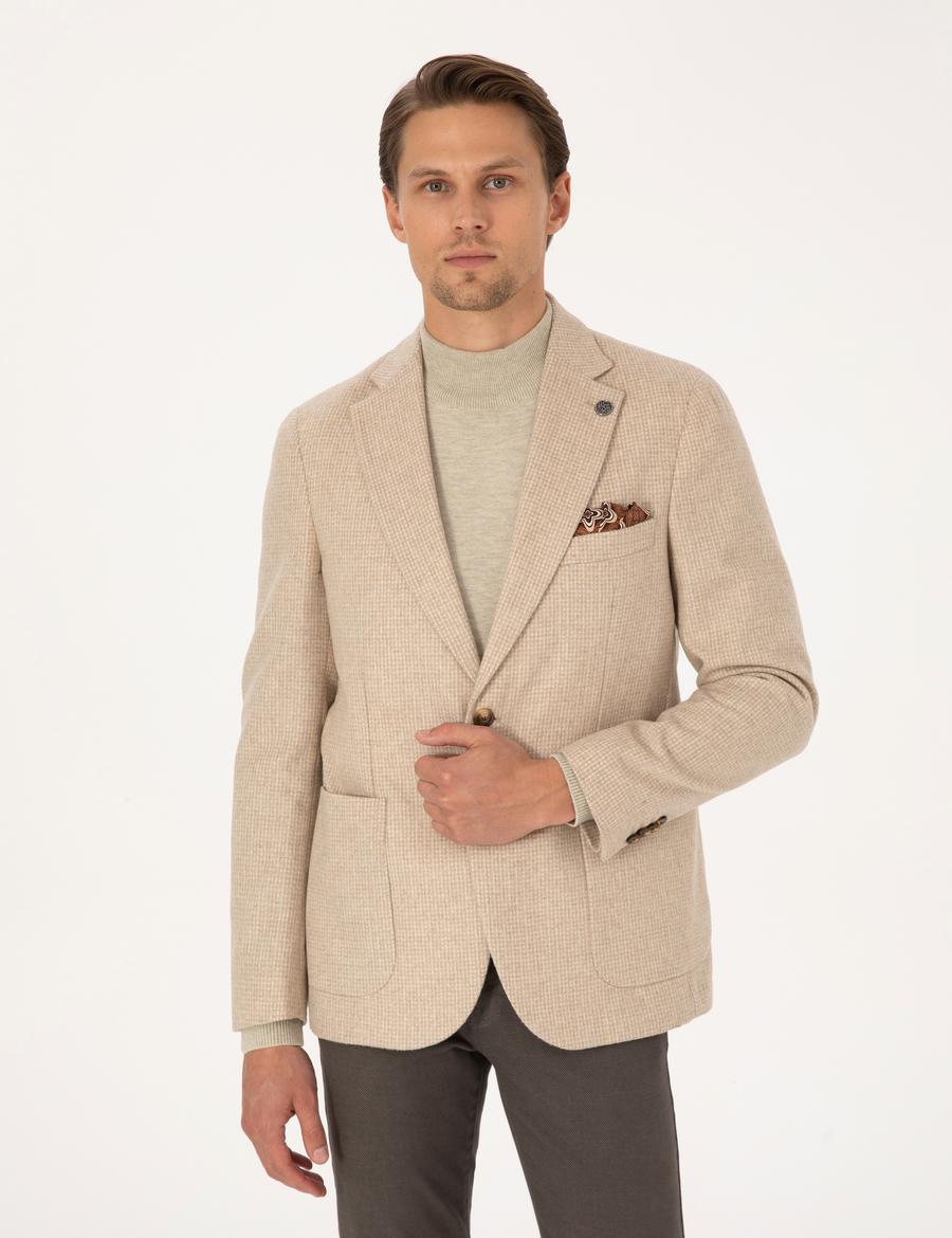 Bej Slim Fit Ceket