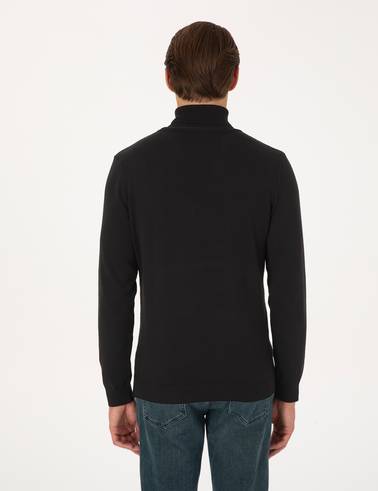 Siyah Slim Fit Balıkçı Yaka Basic Triko Kazak