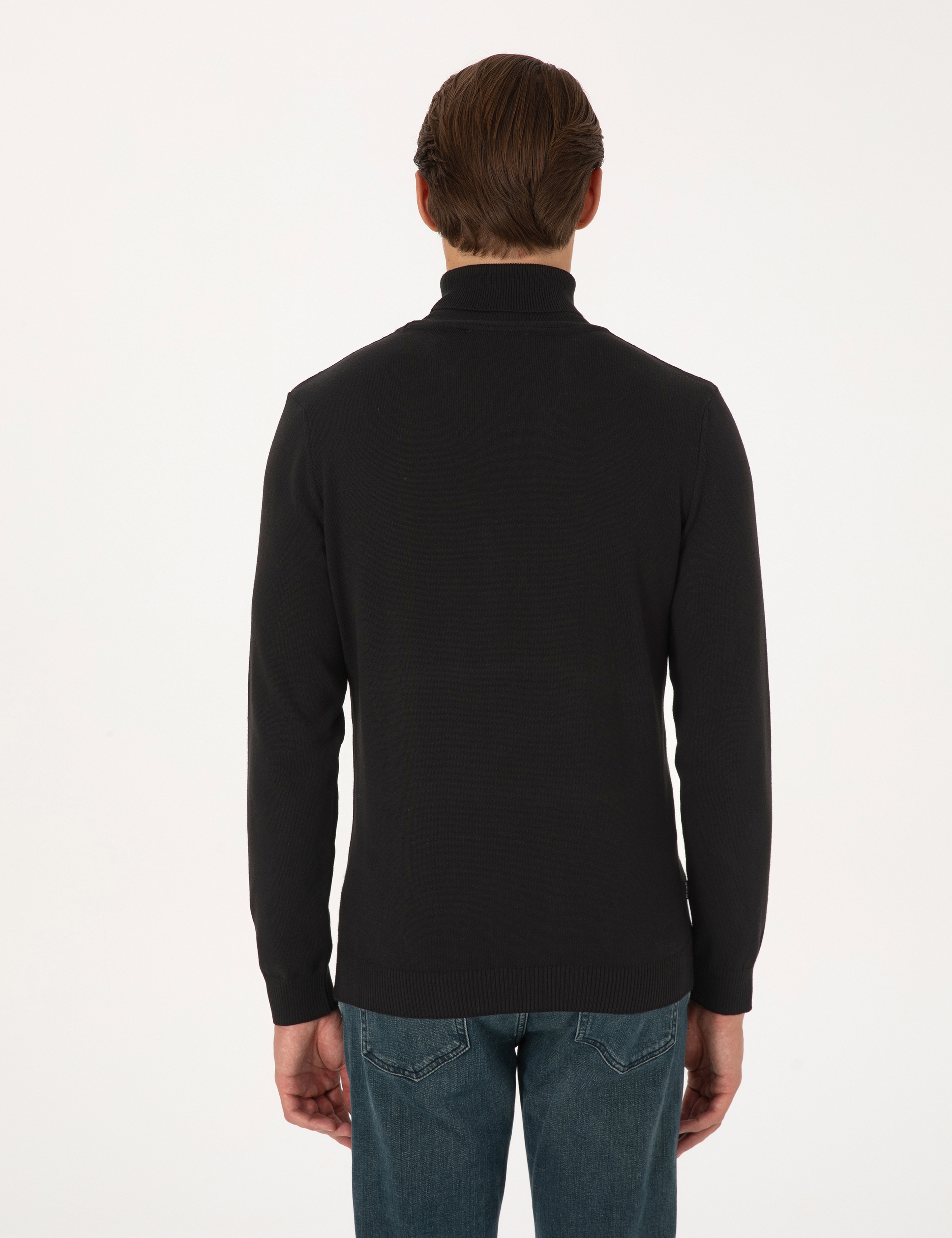 Siyah Slim Fit Balıkçı Yaka Basic Triko Kazak - Image 5
