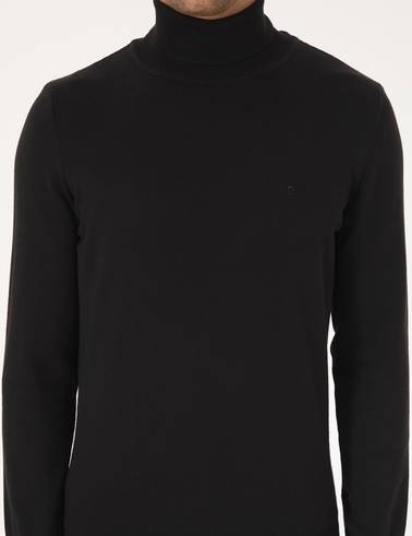 Siyah Slim Fit Balıkçı Yaka Basic Triko Kazak