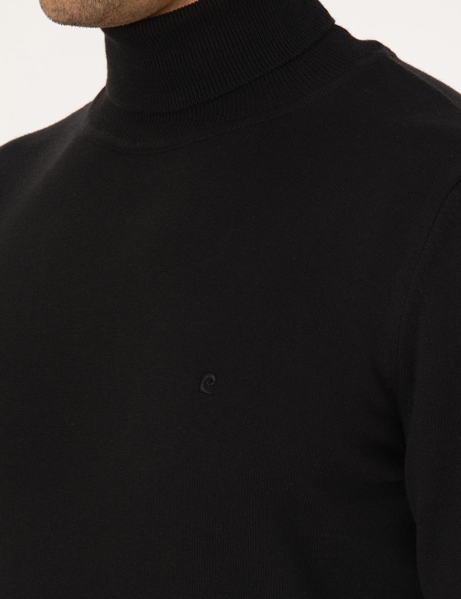 Siyah Slim Fit Balıkçı Yaka Basic Triko Kazak