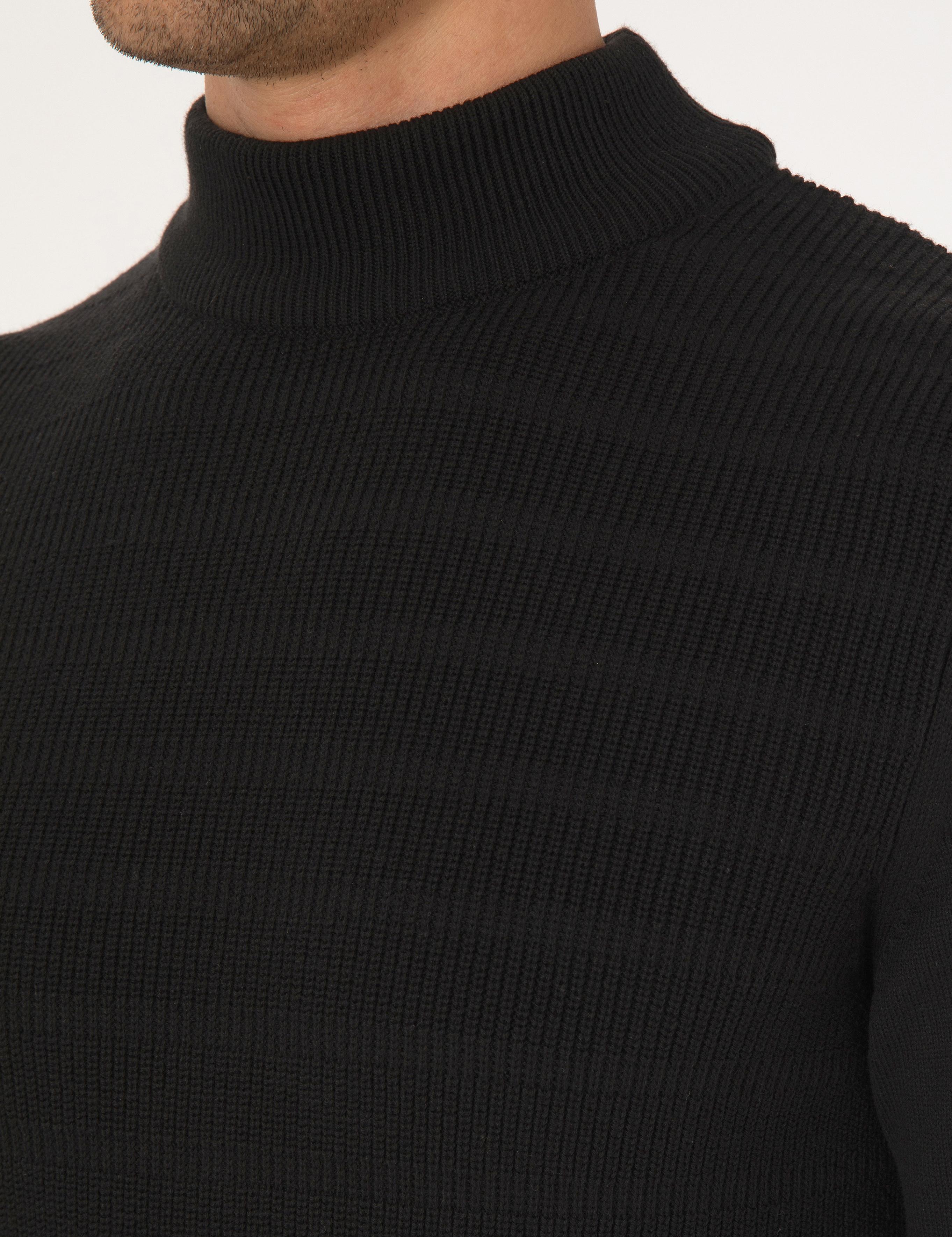 Siyah Slim Fit Yarım Balıkçı Yaka Triko Kazak