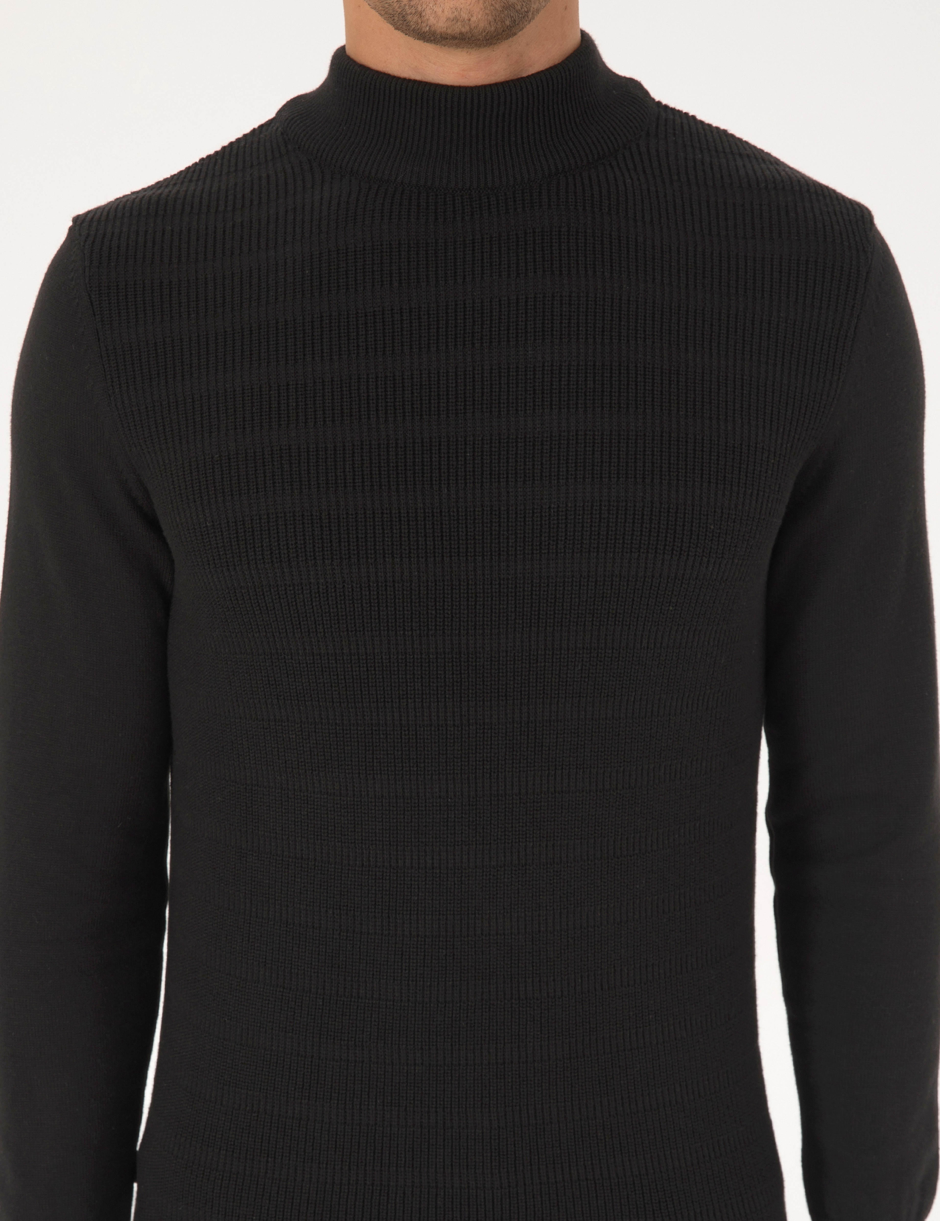 Siyah Slim Fit Yarım Balıkçı Yaka Triko Kazak - Image 6