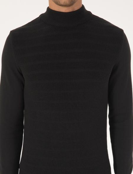 Siyah Slim Fit Yarım Balıkçı Yaka Triko Kazak - 50315912017