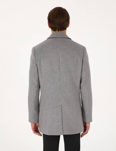 Antrasit Ekstra Slim Fit Yün Karışımlı Kaşe Kaban