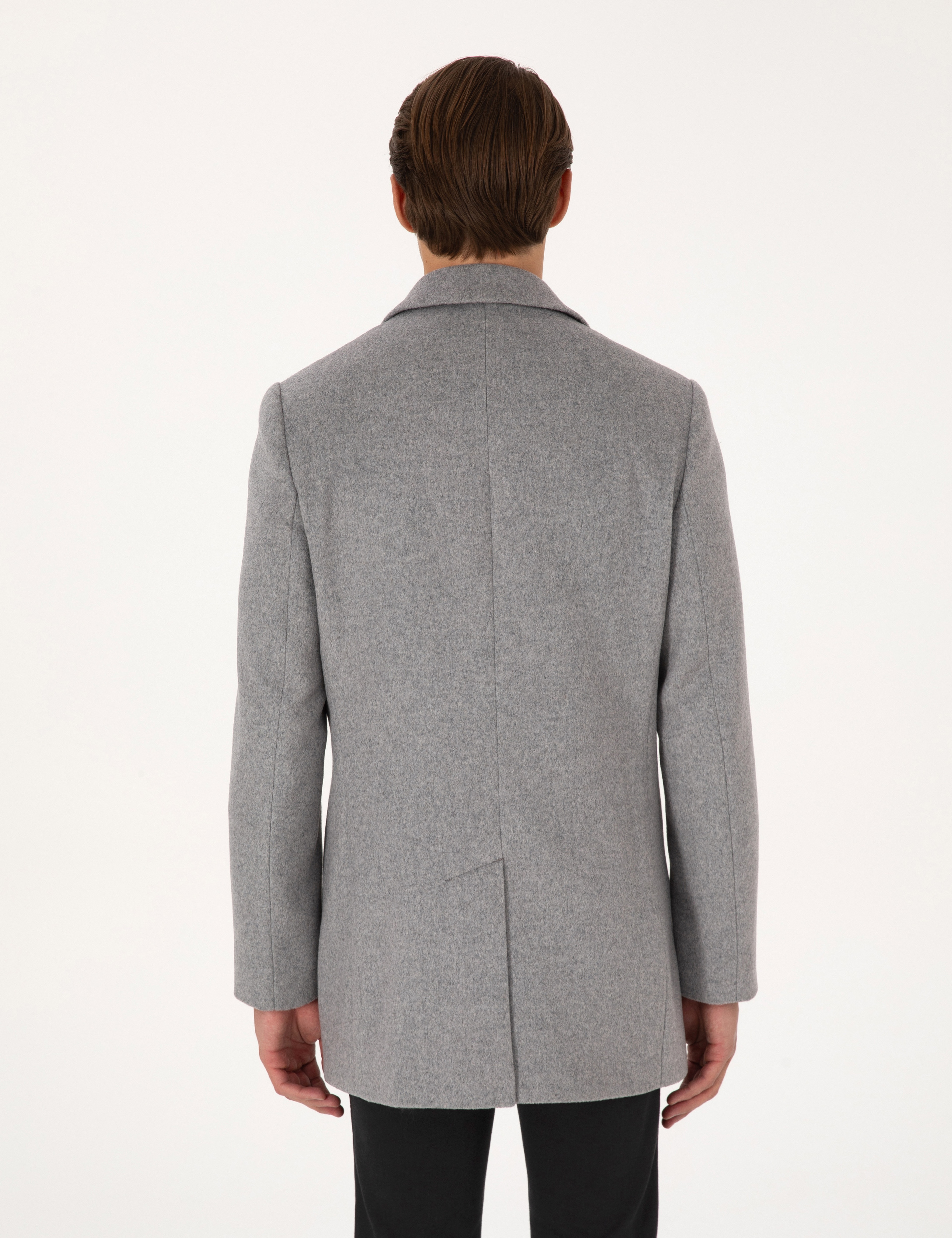 Antrasit Ekstra Slim Fit Yün Karışımlı Kaşe Kaban - Image 5
