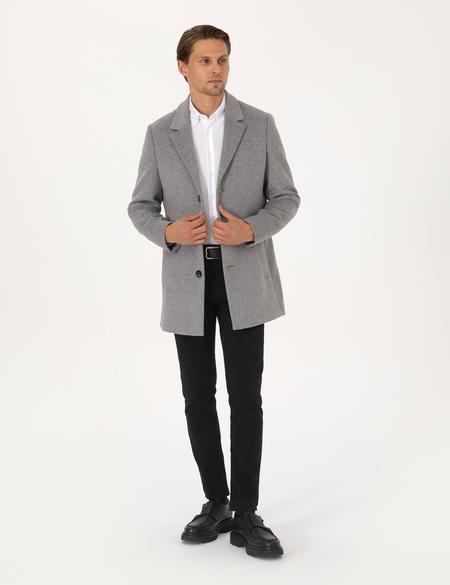 Antrasit Ekstra Slim Fit Yün Karışımlı Kaşe Kaban - 50297487032
