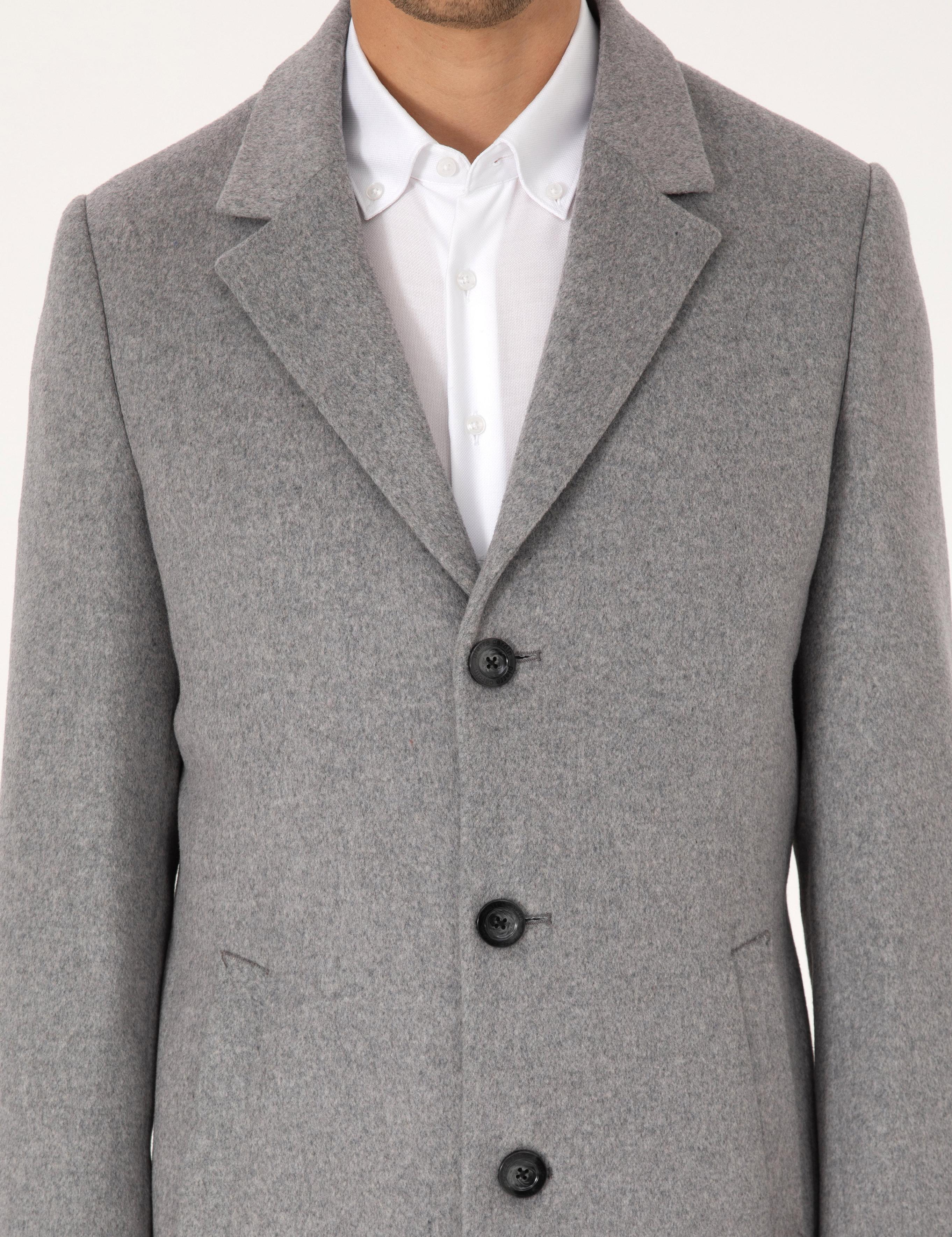 Antrasit Ekstra Slim Fit Yün Karışımlı Kaşe Kaban