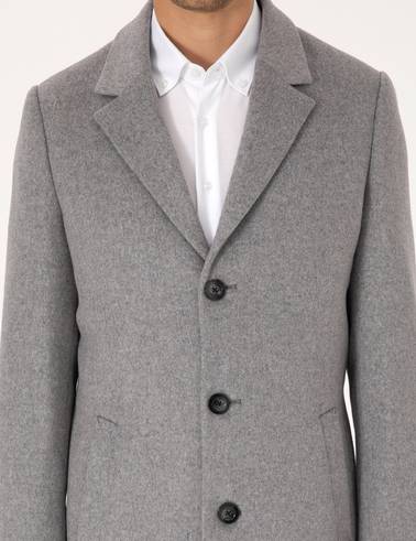 Antrasit Ekstra Slim Fit Yün Karışımlı Kaşe Kaban