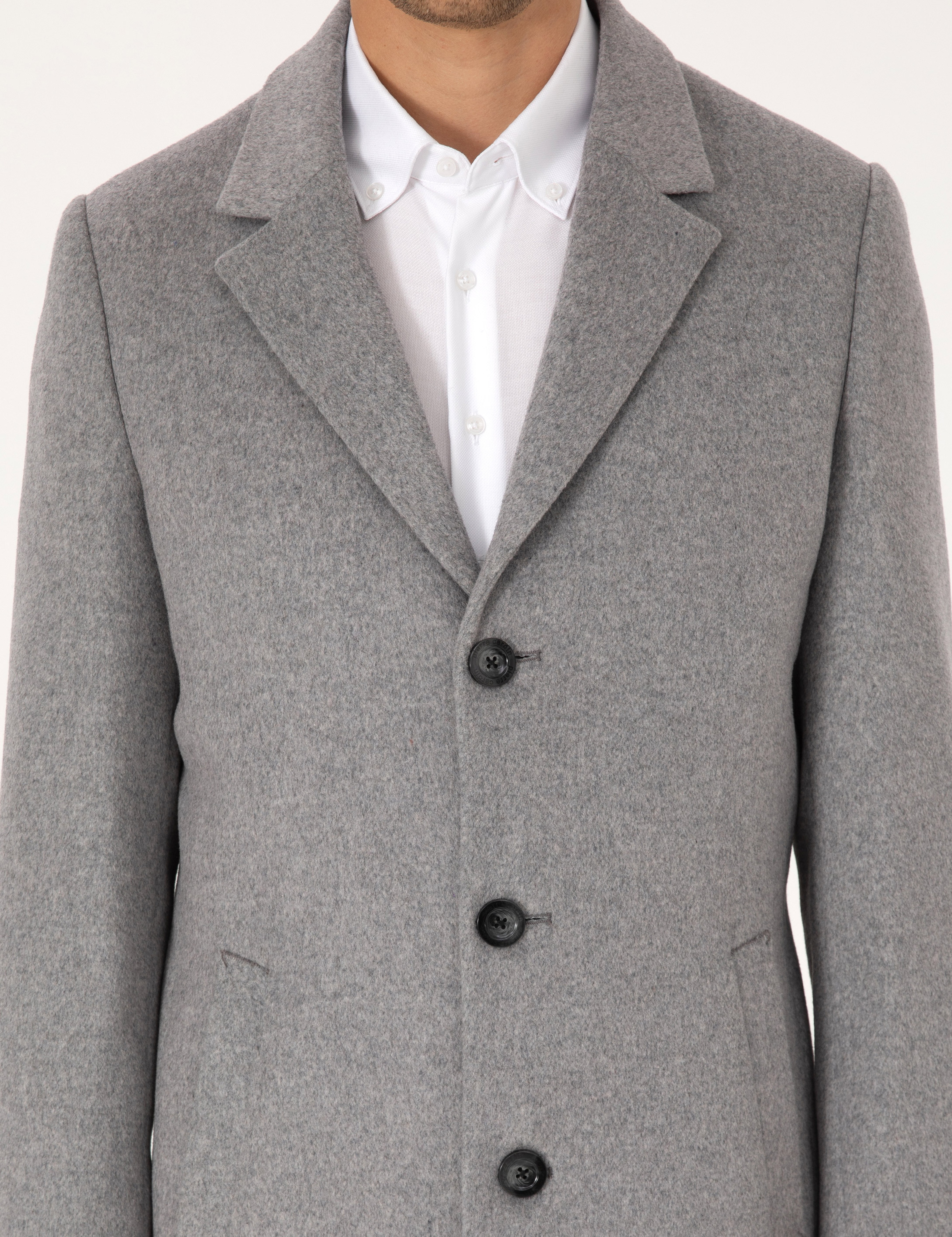 Antrasit Ekstra Slim Fit Yün Karışımlı Kaşe Kaban - Image 7