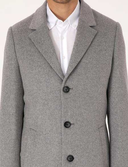 Antrasit Ekstra Slim Fit Yün Karışımlı Kaşe Kaban - 50297487032