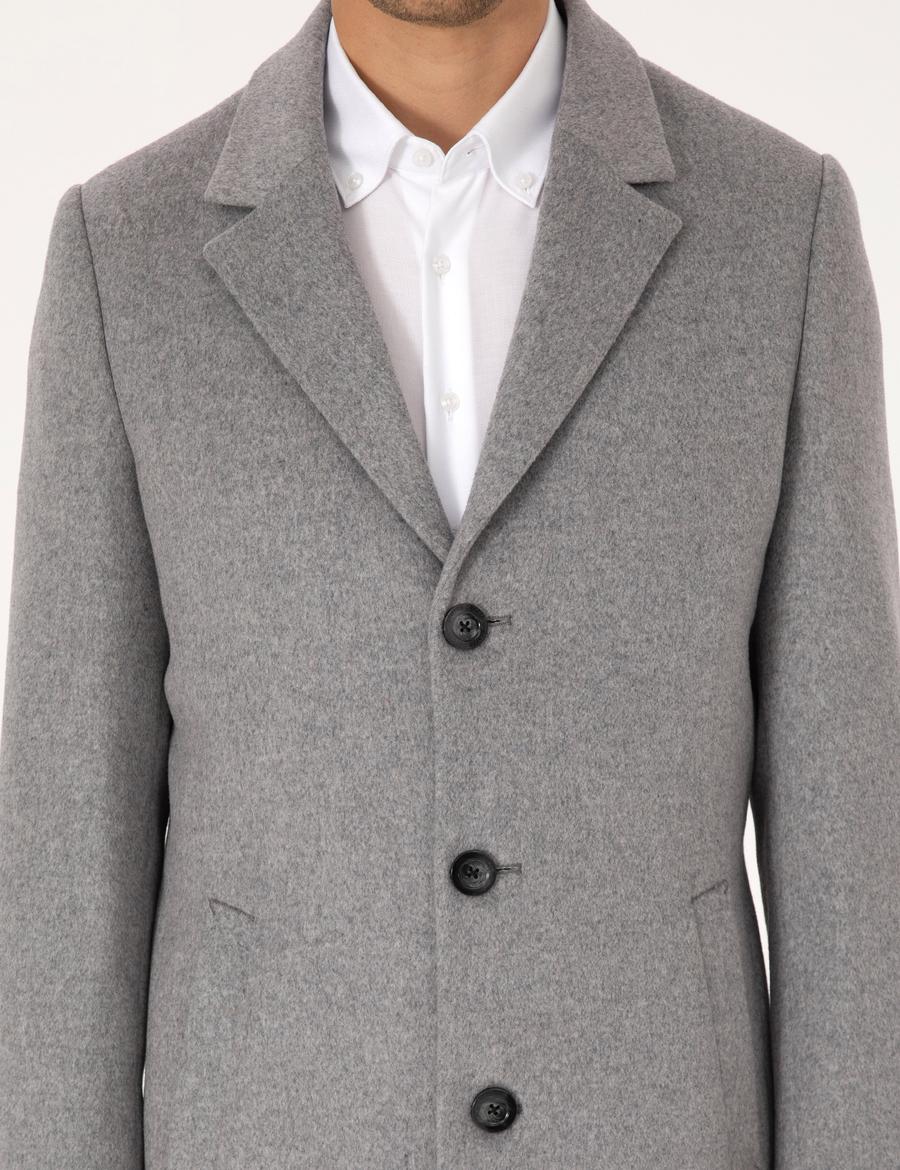 Antrasit Ekstra Slim Fit Yün Karışımlı Kaşe Kaban