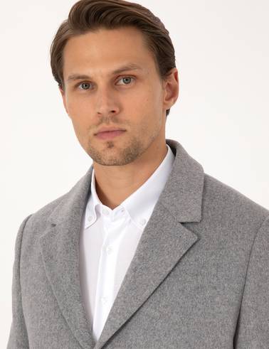 Antrasit Ekstra Slim Fit Yün Karışımlı Kaşe Kaban