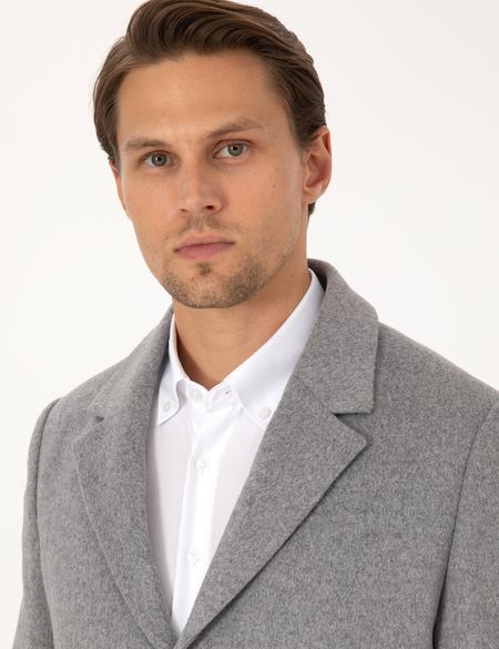 Antrasit Ekstra Slim Fit Yün Karışımlı Kaşe Kaban - 50297487032