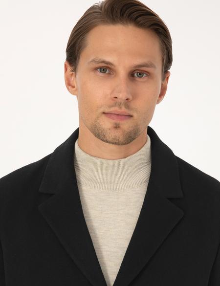 Siyah Ekstra Slim Fit Yün Karışımlı Kaşe Kaban - 50297487006