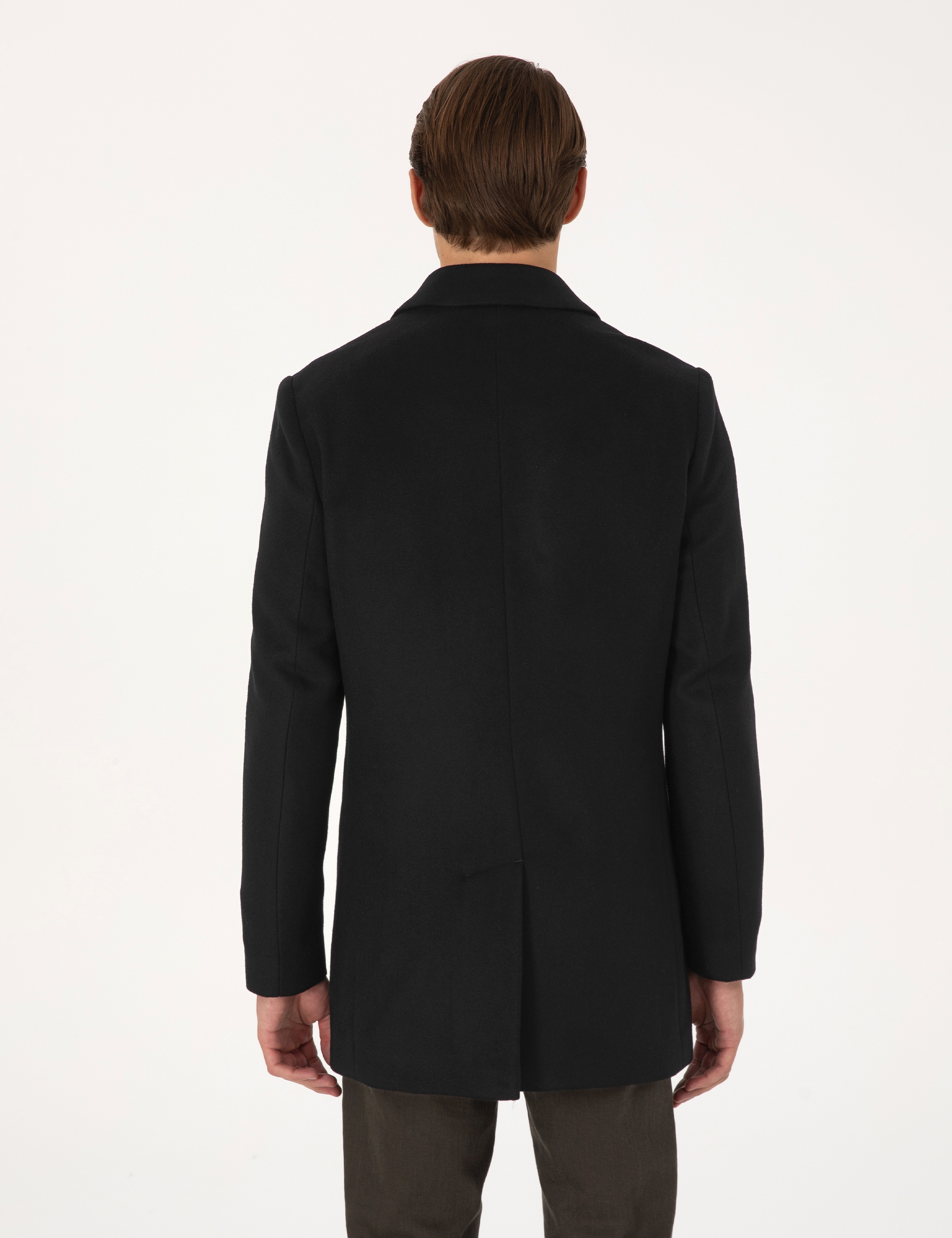 Siyah Ekstra Slim Fit Yün Karışımlı Kaşe Kaban