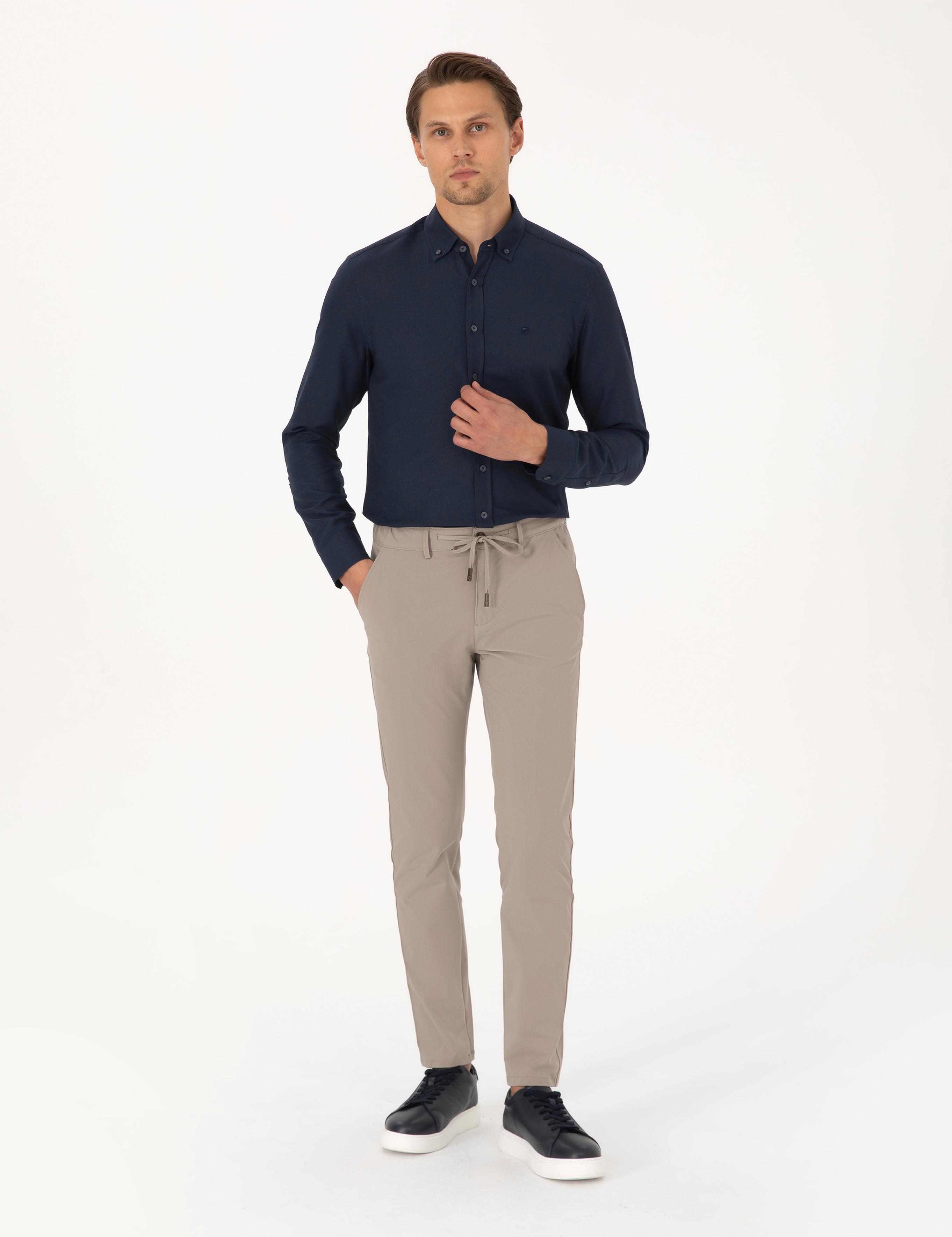 Lacivert Slim Fit Uzun Kollu Gömlek