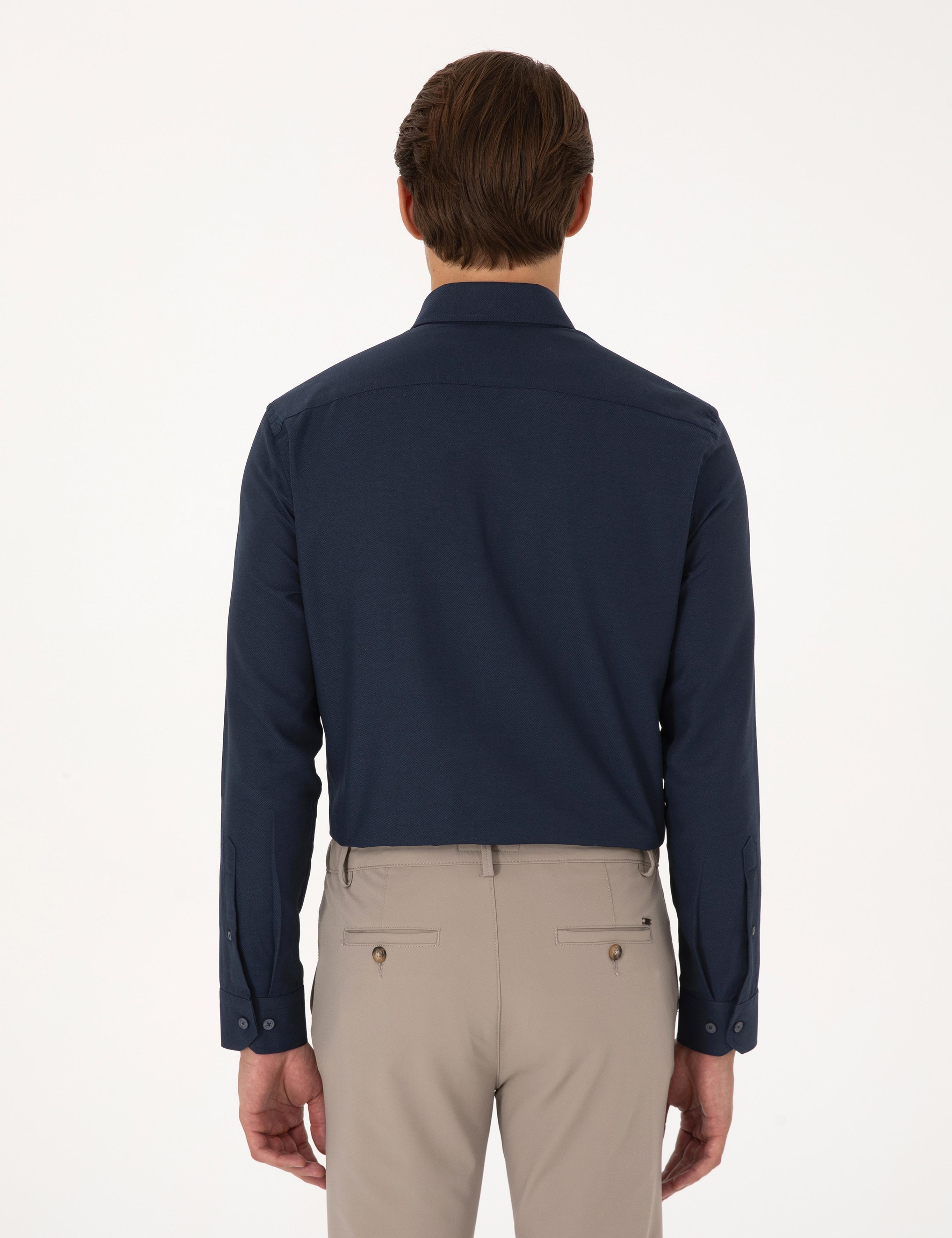 Lacivert Slim Fit Uzun Kollu Gömlek