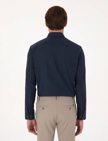 Lacivert Slim Fit Uzun Kollu Gömlek