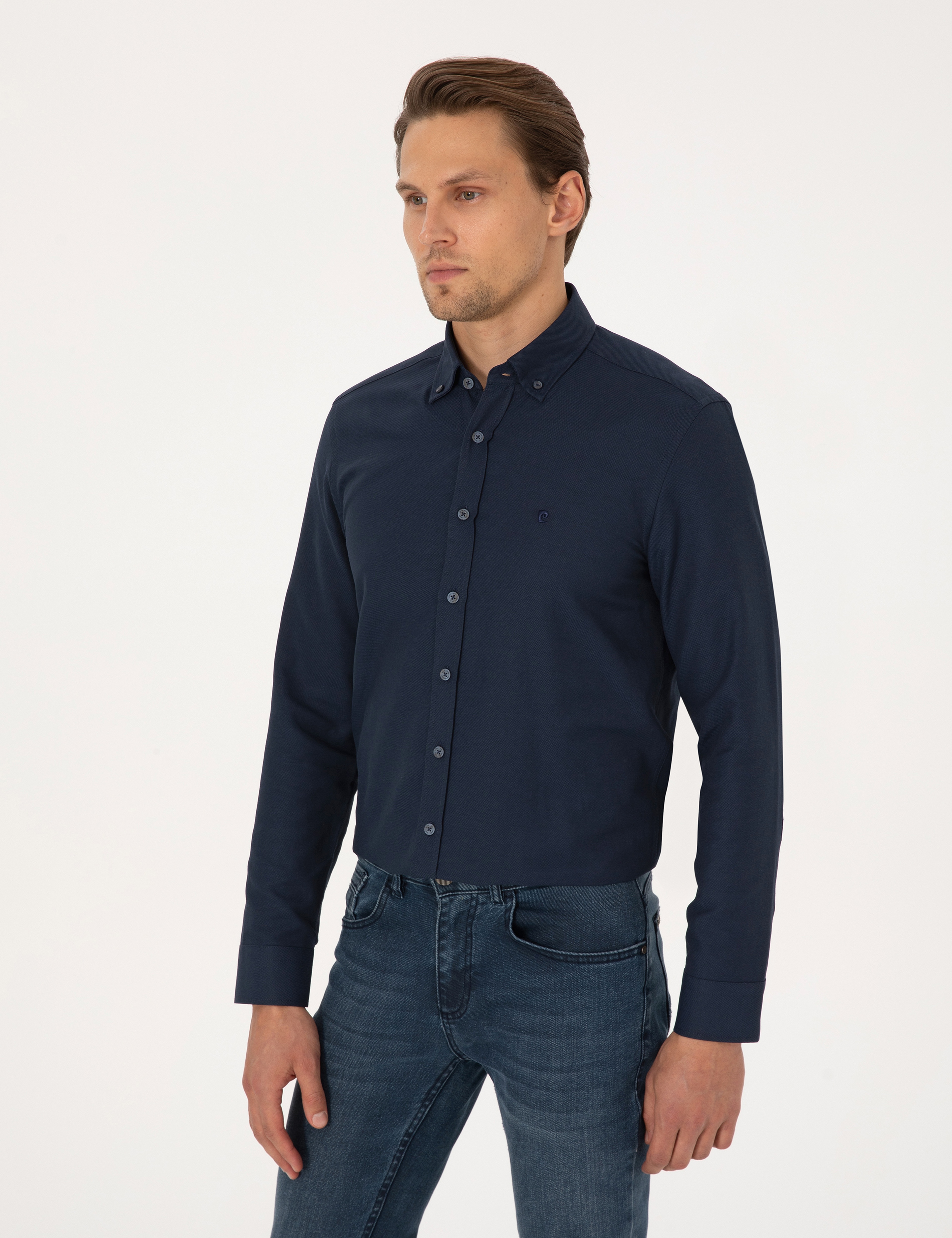 Lacivert Slim Fit Uzun Kollu Gömlek - Image 1