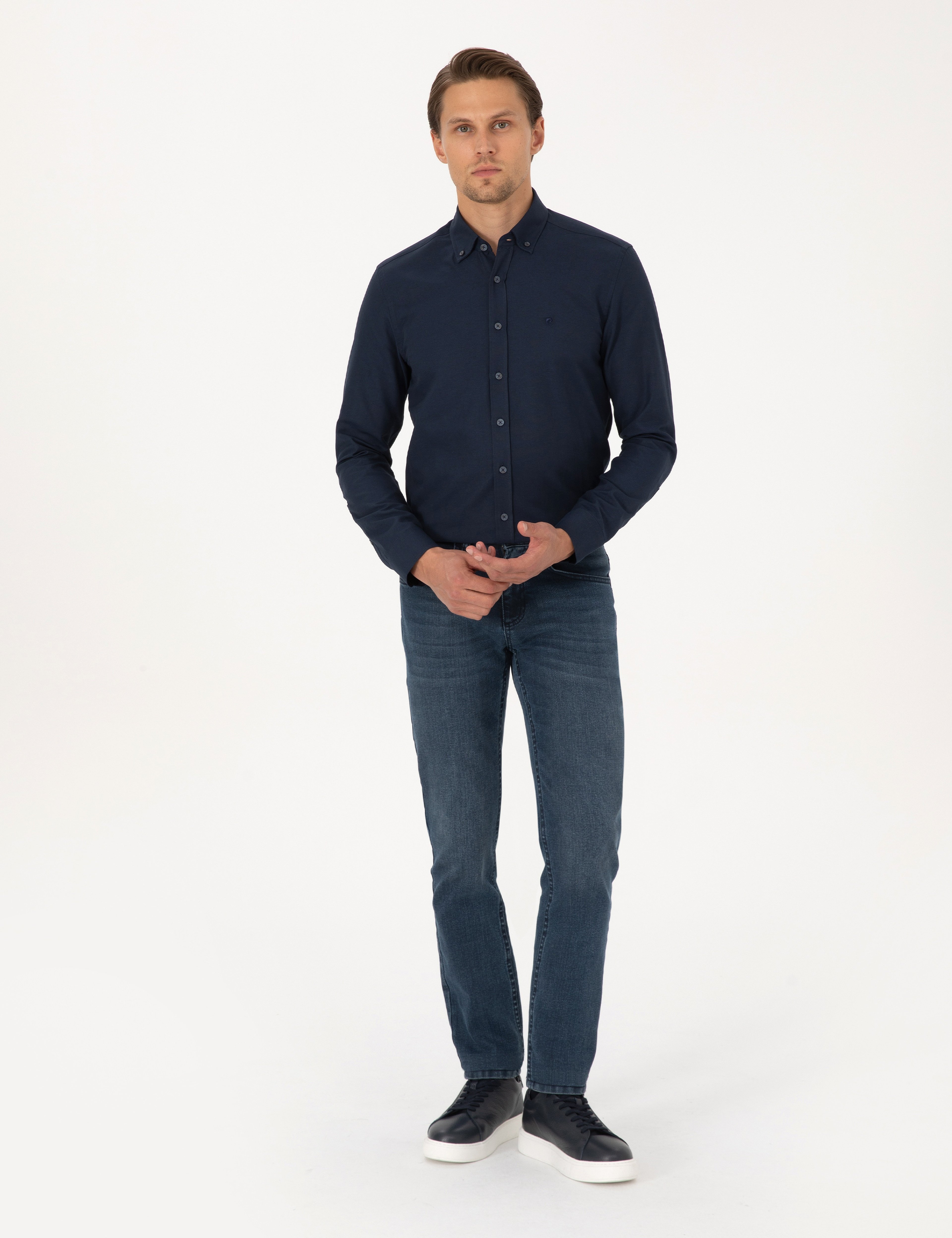 Lacivert Slim Fit Uzun Kollu Gömlek