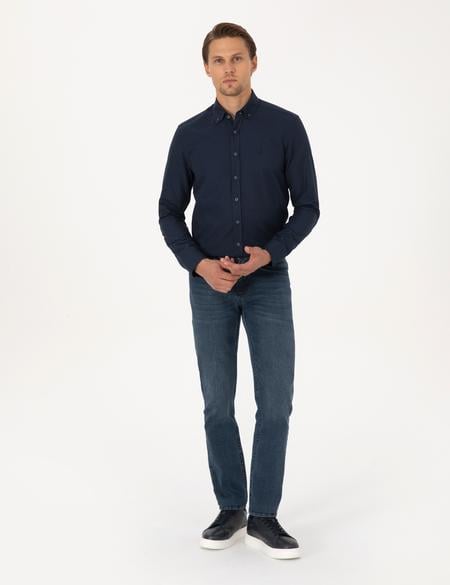 Lacivert Slim Fit Uzun Kollu Gömlek - 50297998026