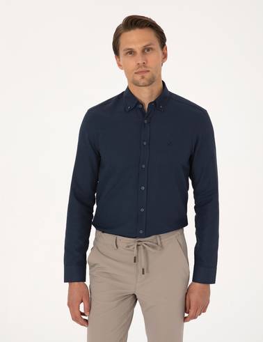 Lacivert Slim Fit Uzun Kollu Gömlek