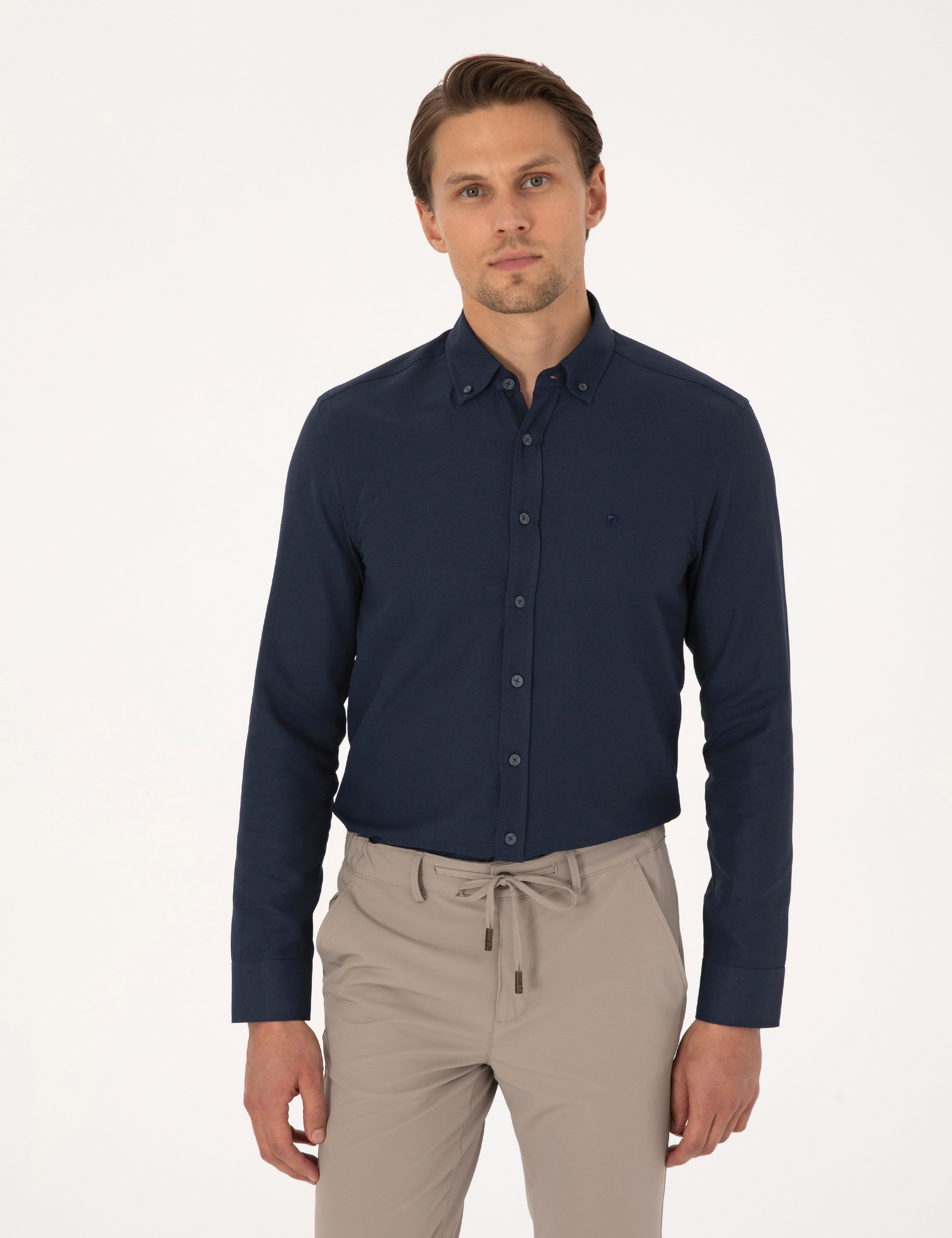 Lacivert Slim Fit Uzun Kollu Gömlek