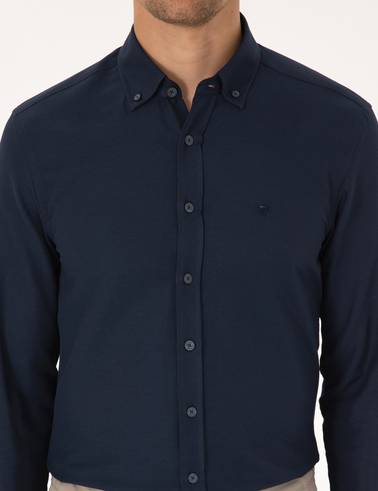 Lacivert Slim Fit Uzun Kollu Gömlek
