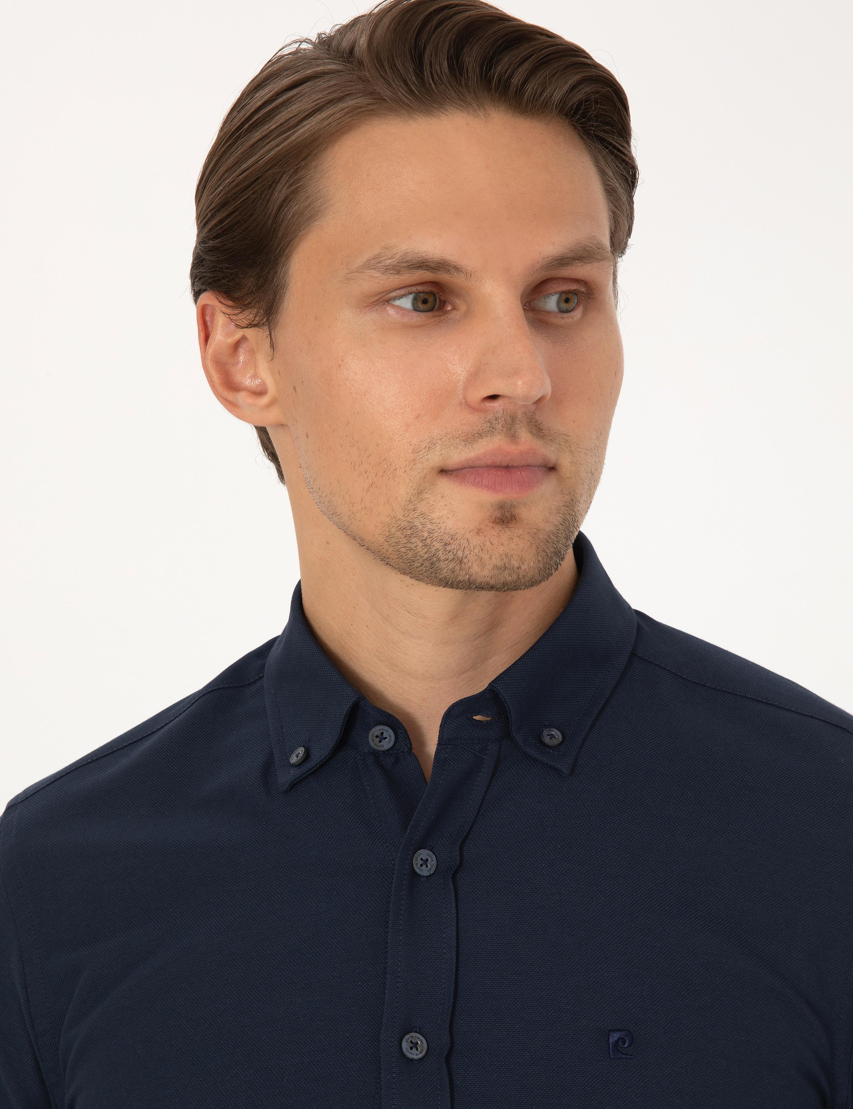 Lacivert Slim Fit Uzun Kollu Gömlek