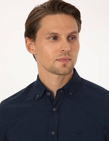 Lacivert Slim Fit Uzun Kollu Gömlek