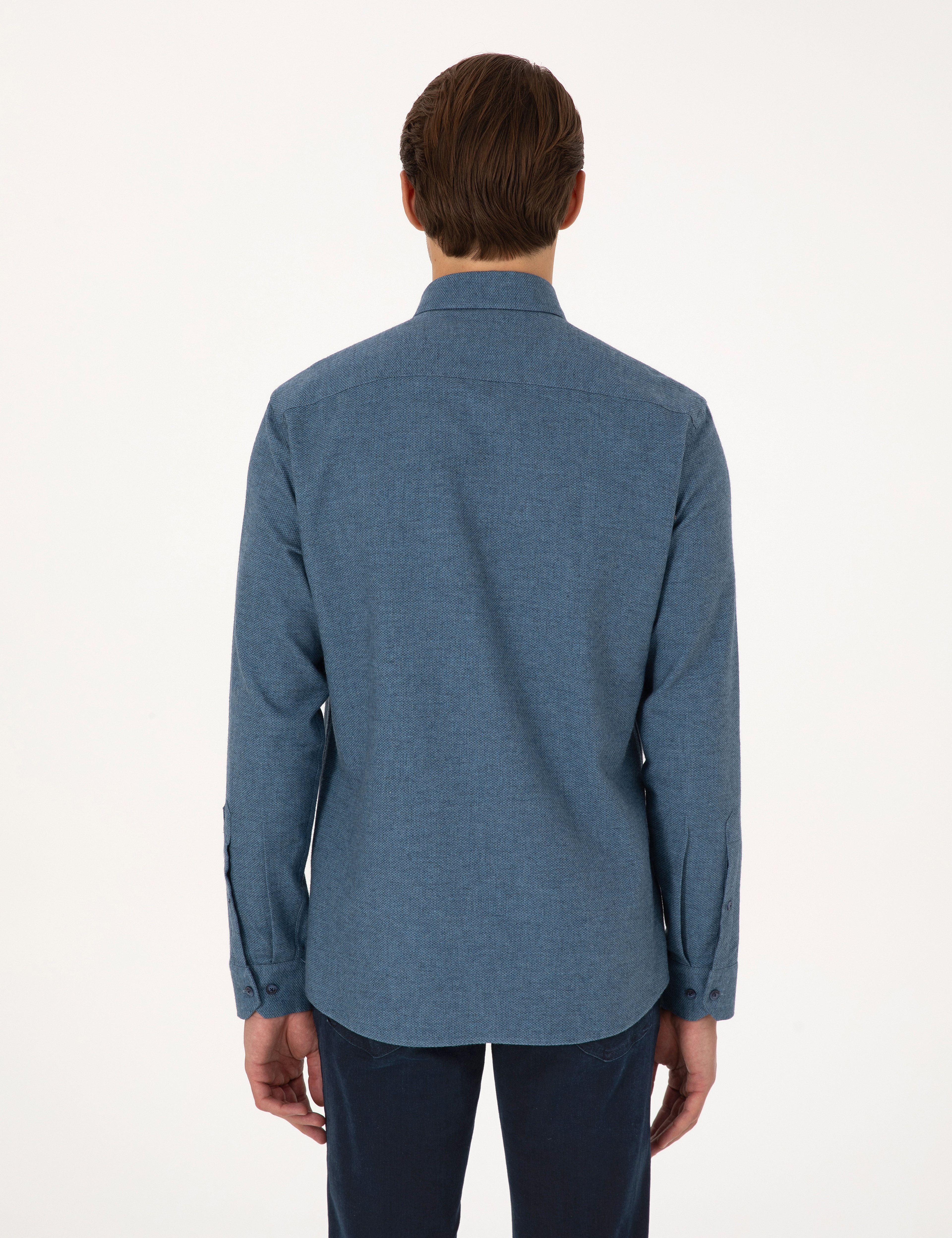 Mavi Slim Fit Uzun Kollu Gömlek - Image 5