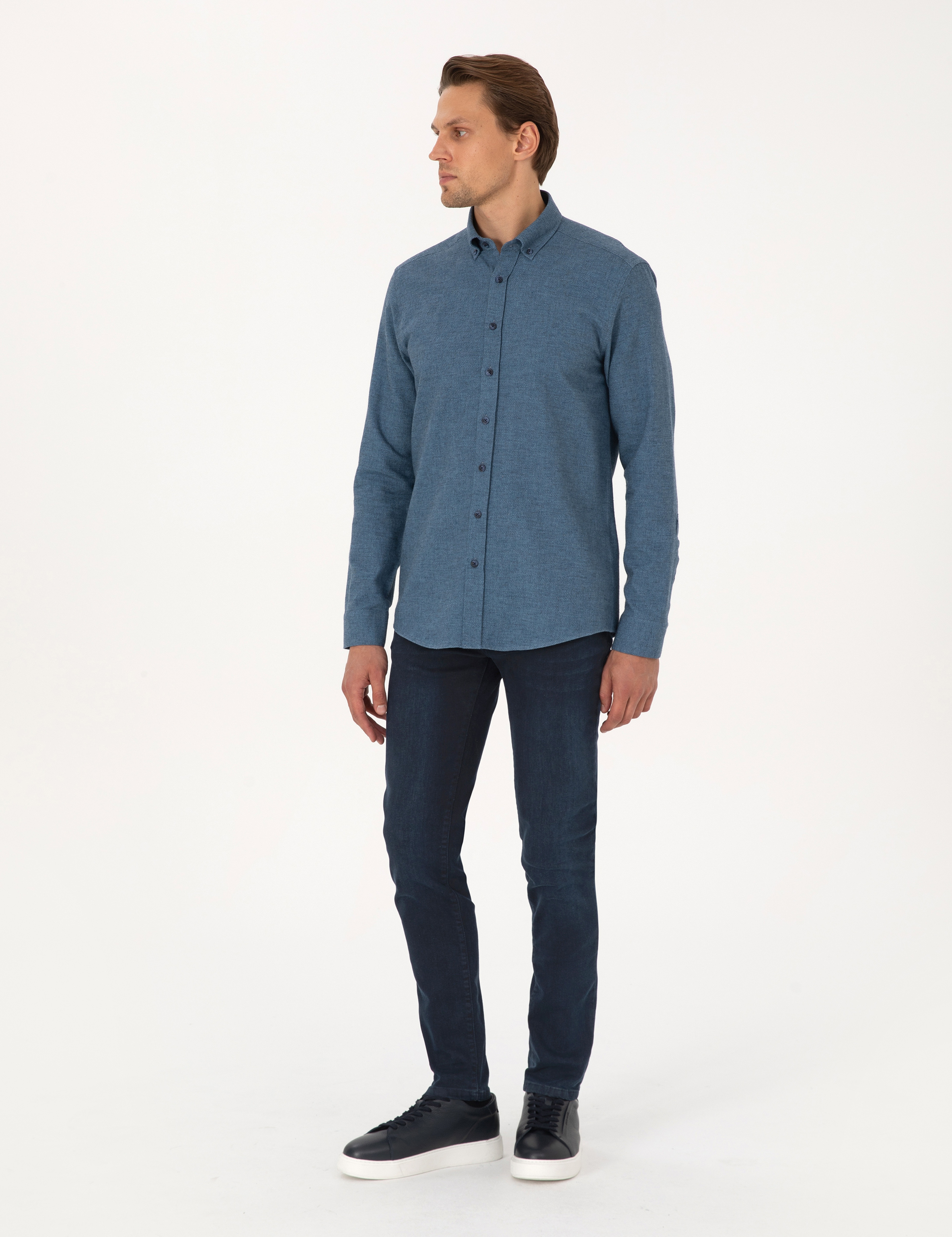 Mavi Slim Fit Uzun Kollu Gömlek - Image 4