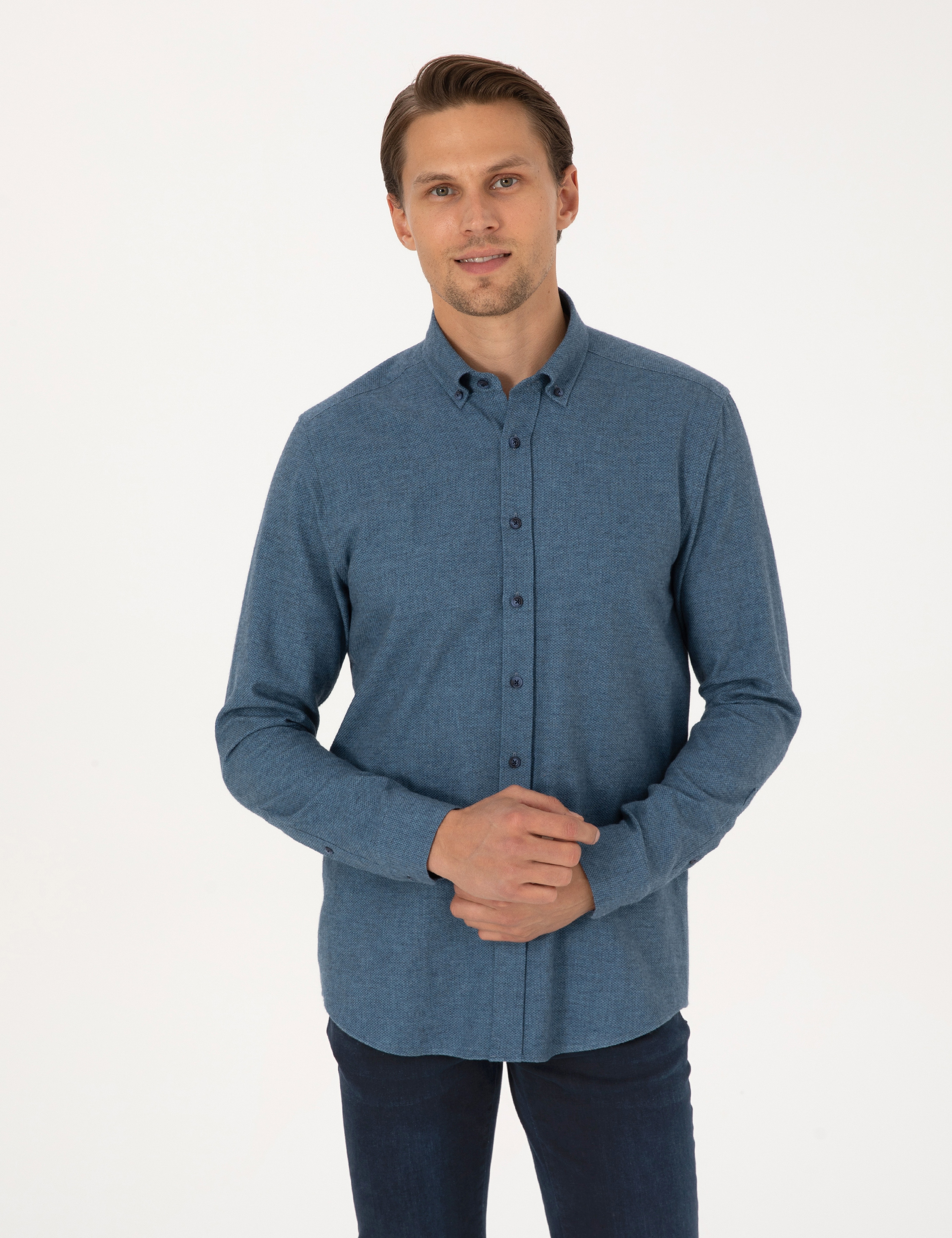 Mavi Slim Fit Uzun Kollu Gömlek - Image 1